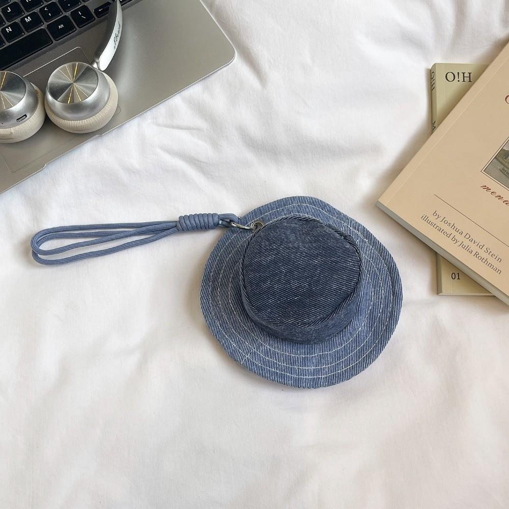 

Portable Denim Hat Shape Wallet with Hand-Held Strap Pendant Bag Money Pouch Headphone Bag Women