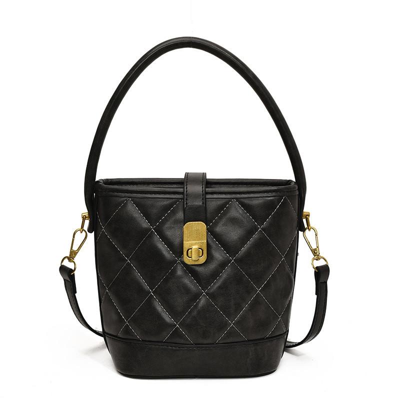 

Stylish Pu Bucket Bag For Women In Black Beige Brown And Coffee With Trendy Plaid Pattern Black