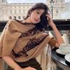 1Pc Golden Leopard Shawl Leopard Print Silk Scarf Women'S Autumn  New Sense Shawl Dual-Purpose Fashion Versatile Scarf