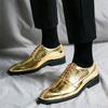 Designer New Pointed Gold Black Brogue Oxford Leather Shoes for Mens Luxury Formal Wedding Prom Dress Homecoming  Zapatos Hombre