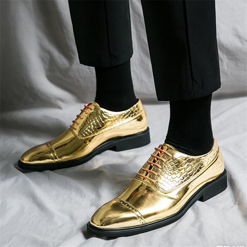 Designer New Pointed Gold Black Brogue Oxford Leather Shoes for Mens Luxury Formal Wedding Prom Dress Homecoming  Zapatos Hombre