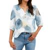 Women’s Fashion Printed Henley Neck Cotton Linen Shirt with Button Front and Three Quarter Sleeves for Casual Wear