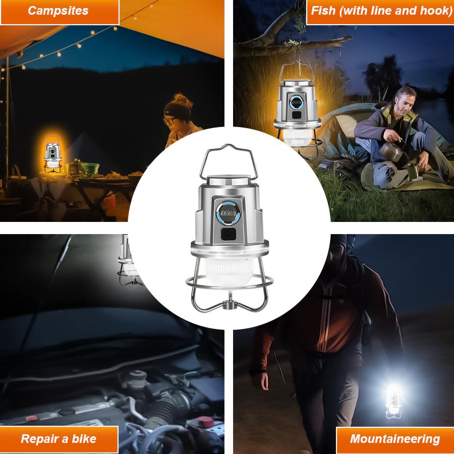 LED Powerful Camping Lantern Type-C Rechargeable Vintage Outdoor Camping Light Outdoor Garden Decoration Camping Tent  Lamp