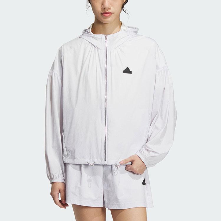 Adidas Windbreaker Casual Hooded Sun-Protective Jacket Women Outerwear Grey IM8835