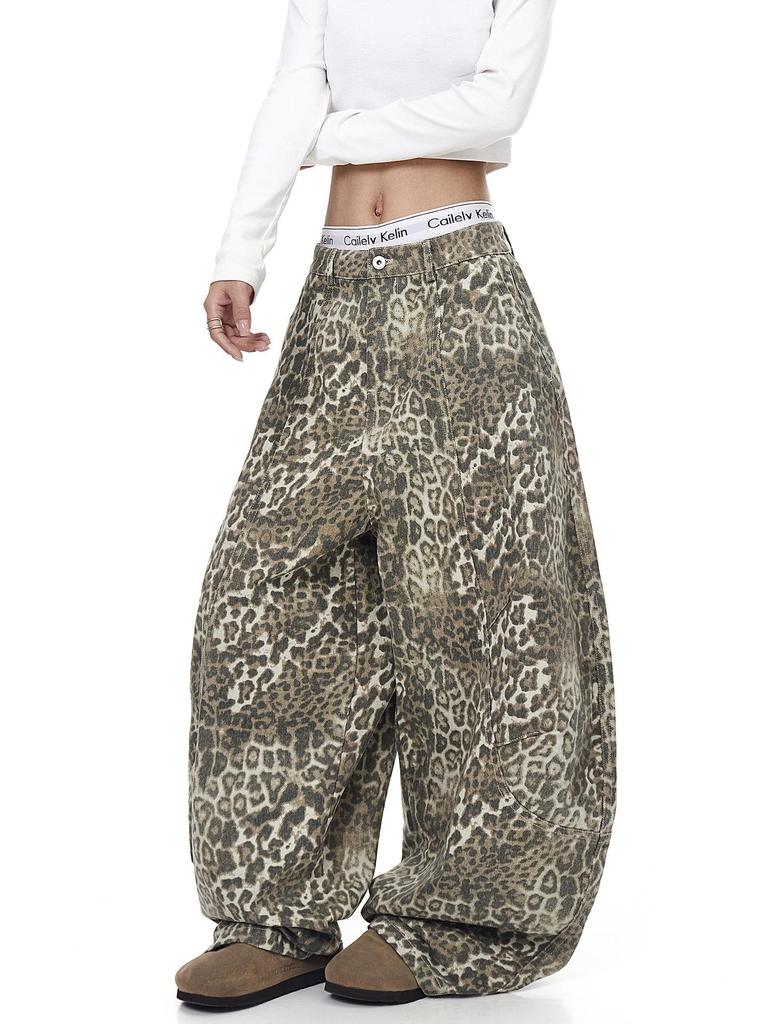 Women's Leopard Print Retro Wide-Leg Jeans 2025