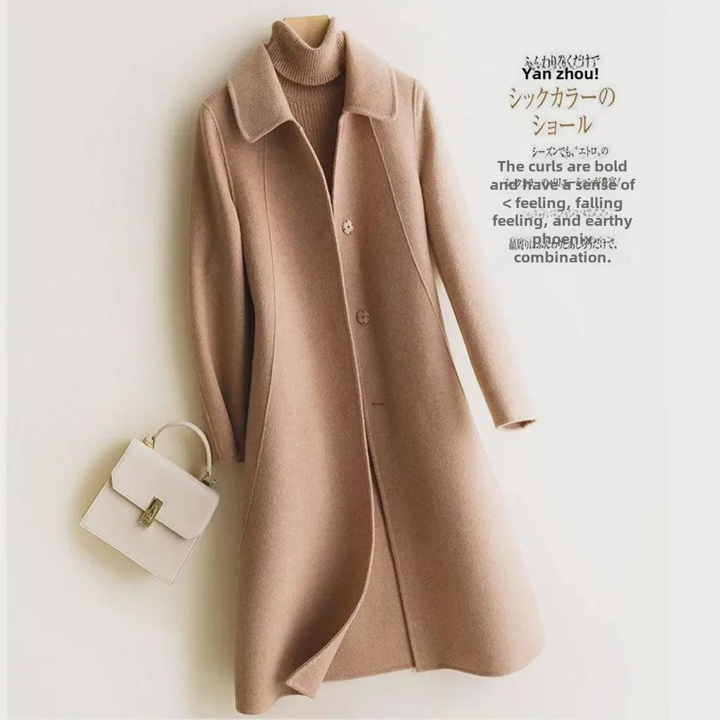 Women's Korean Style Woolen Coat - Autumn/Winter Doll Collar Mid-Length Jacket