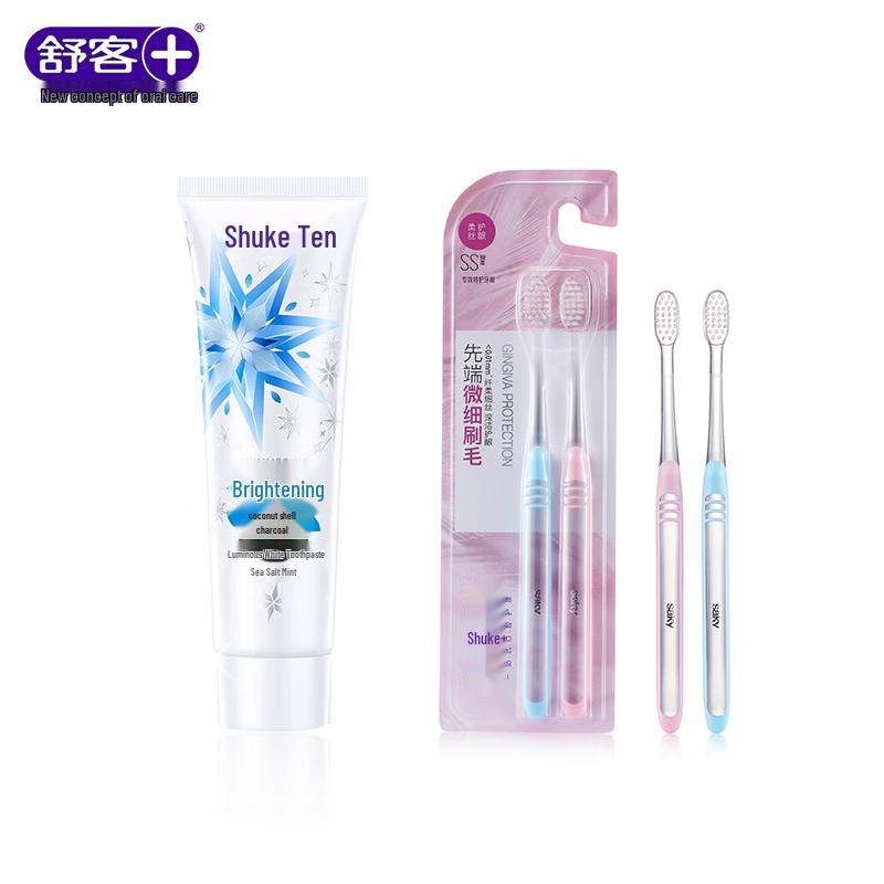 Sakyk Glowing White Toothpaste Set with Coconut Charcoal & Toothbrushes