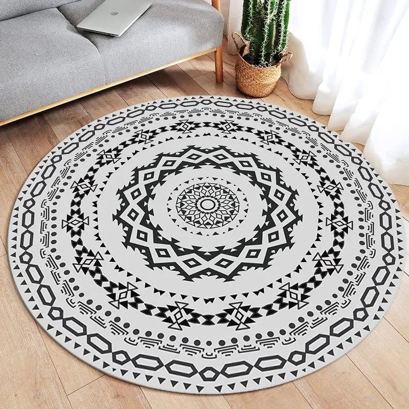 Retro Mandala Round Carpet Living Room Sofa Carpet Simple Home Decoration Bedroom Floor Mat Kitchen Bathroom Anti-slip Mat
