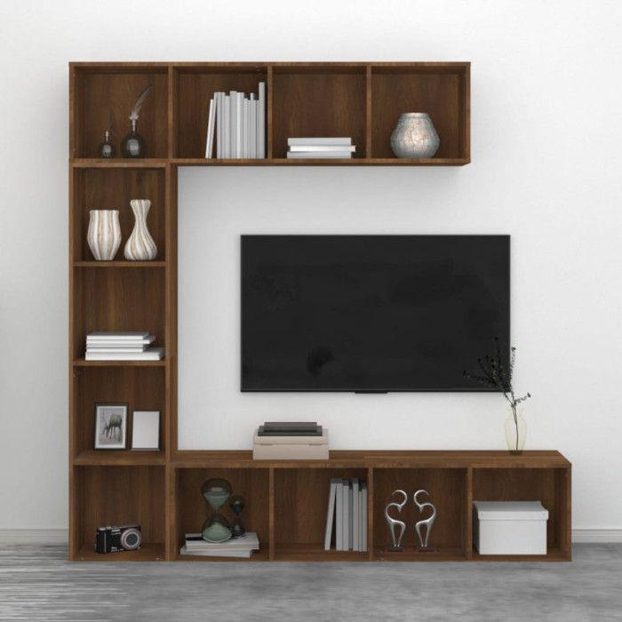 3152715 vidaXL Ensemble bibliothèque-meuble TV 3 pcs Chêne marron 180x30x180cm