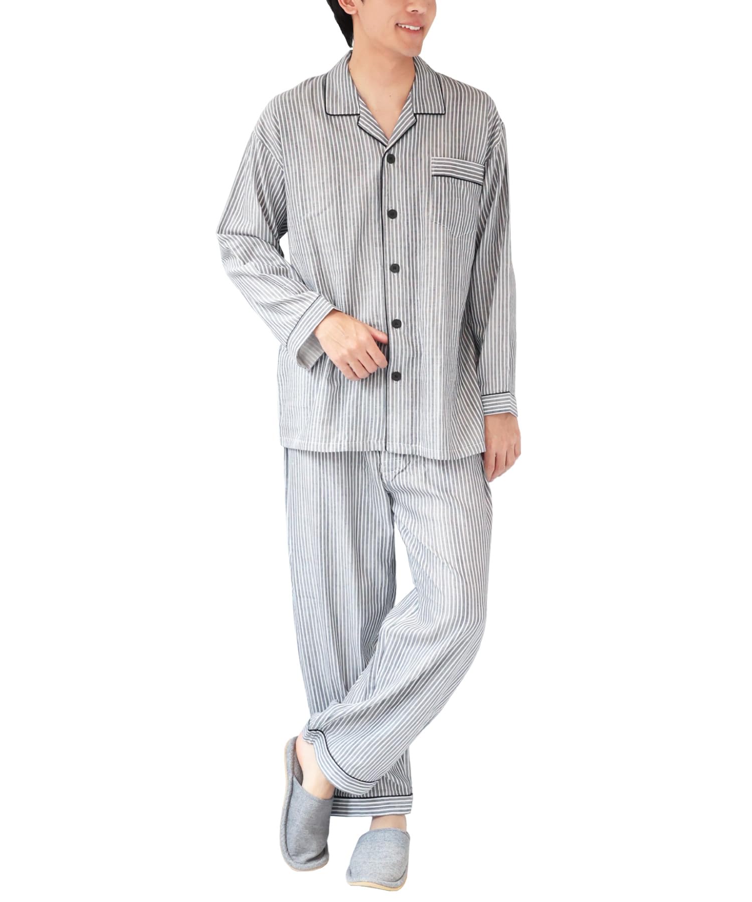 

ON NISHIKI Комплект с длинным рукавом, двойной верх и низ, идеально подходит для весны и осени, домашняя одежда, размер мужской, 100% хлопок, марля, приятный к коже,