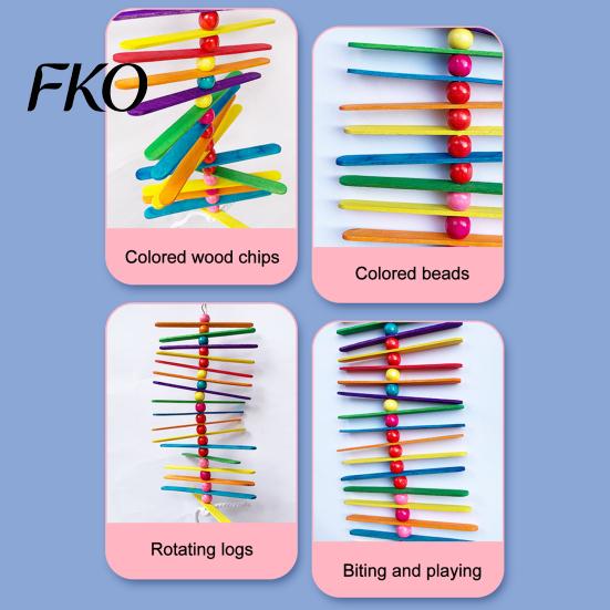 Parrot Anxiety Relief Toy Wooden Strips Toy, Bird Chew with Colorful Beads, Chewing And Climbing Cage Accessory for Budgie Conure