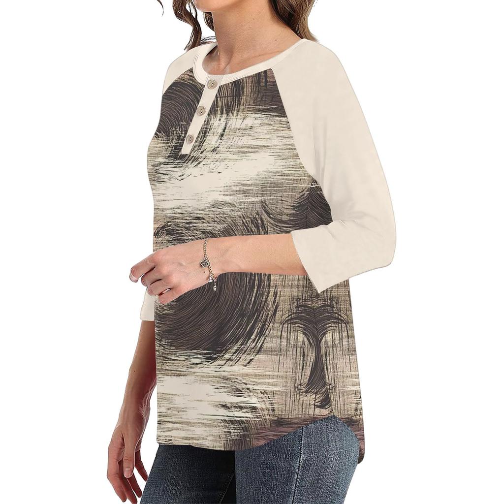 Women's T Shirt Print Button 3/4 Sleeve Daily Weekend Fashion Basic V- Neck Regular Top