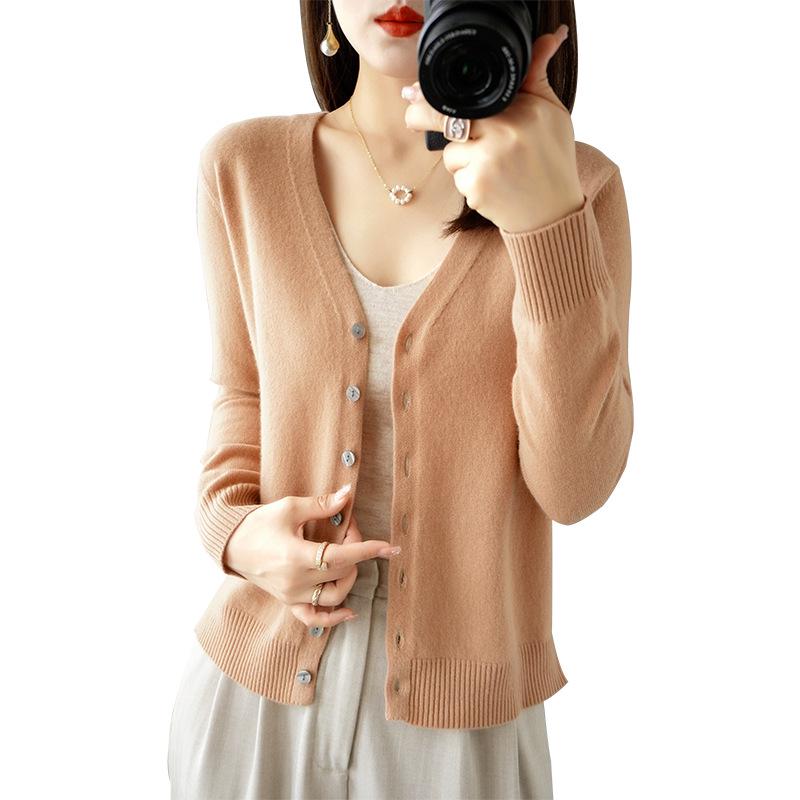 Women's V-neck Knitted Cardigan - Long-Sleeve All-Season Outerwear Sweater