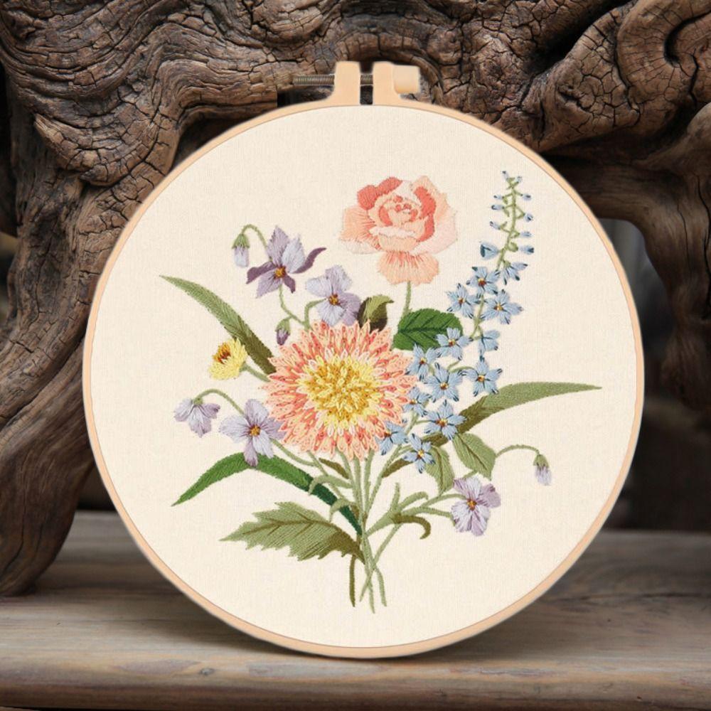 Colorful Flower Embroidery Kit DIY Embroidery Set Home Decor Cross Stitch Set  Adults