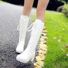 Long boots, women's new autumn and winter cos shoes, white, black, tall front lace-up Martin boots, medium heel women's boots.
