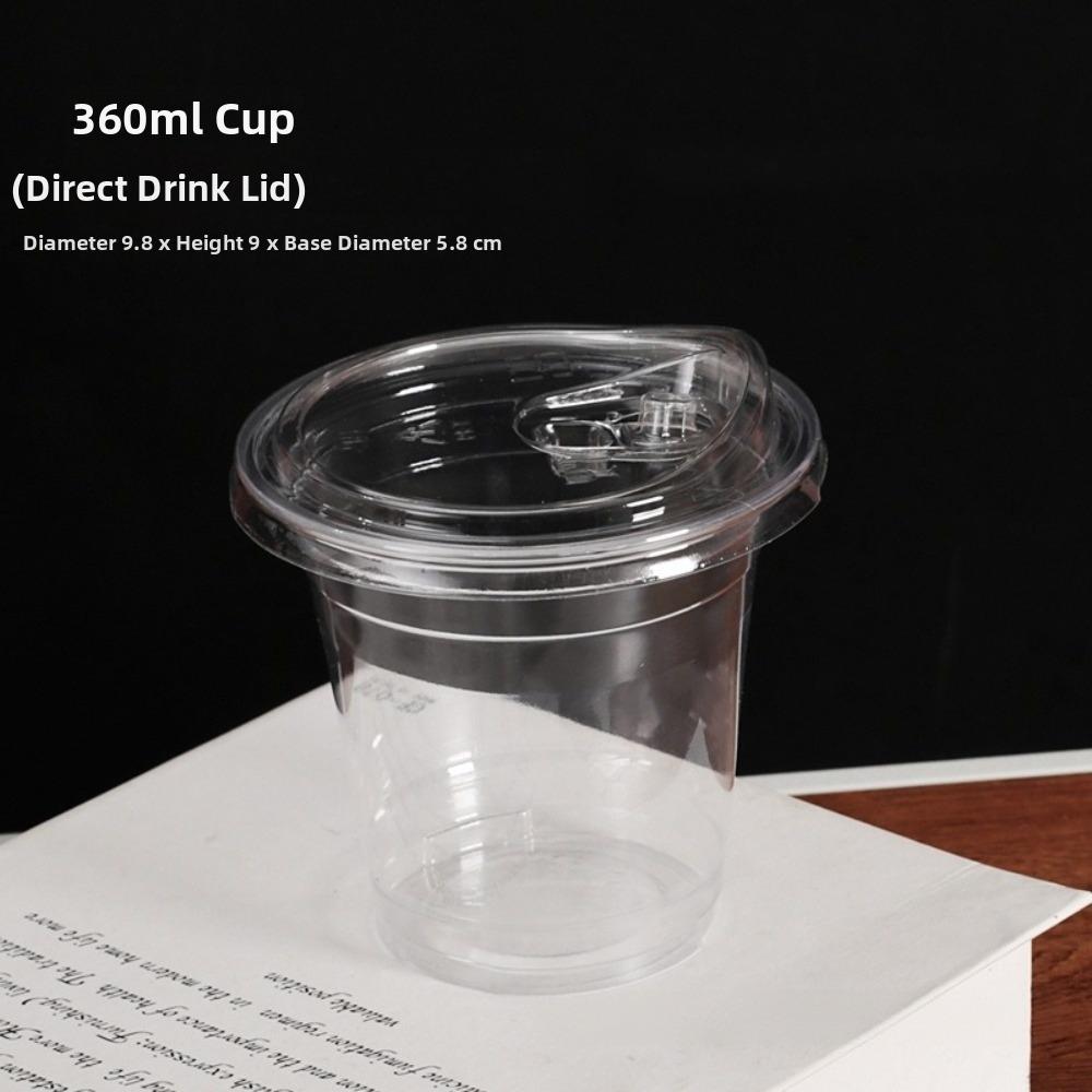 50pcs with Lids Clear Plastic Cups Disposable Juice Container New Iced Coffee Cups  for Outdoor 360ml