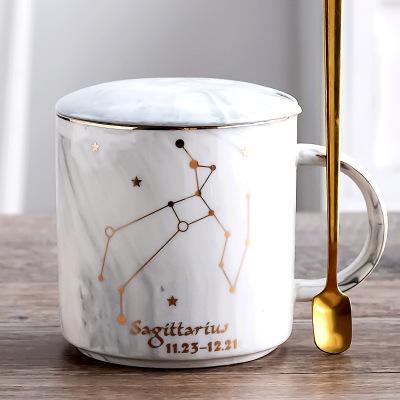 400ML Twelve Constellation Marble Cup with Cover Long Spoon Ceramic Party Tableware Set Porcelain Breakfast Coffee Mug Cup