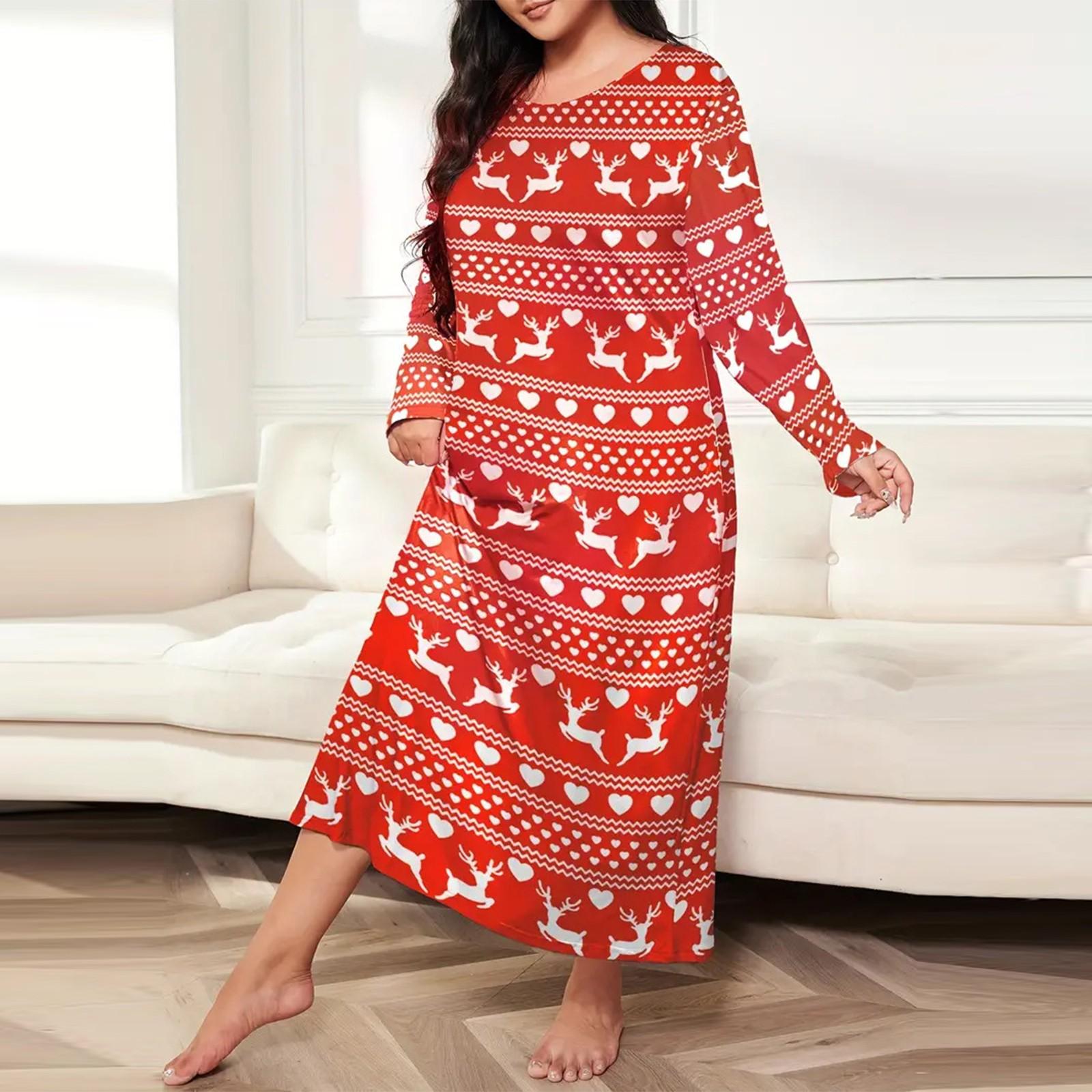 

Женская модная пижама больших размеров с круглым вырезом и длинными рукавами с принтом, ночная рубашка, платье XXXXXL