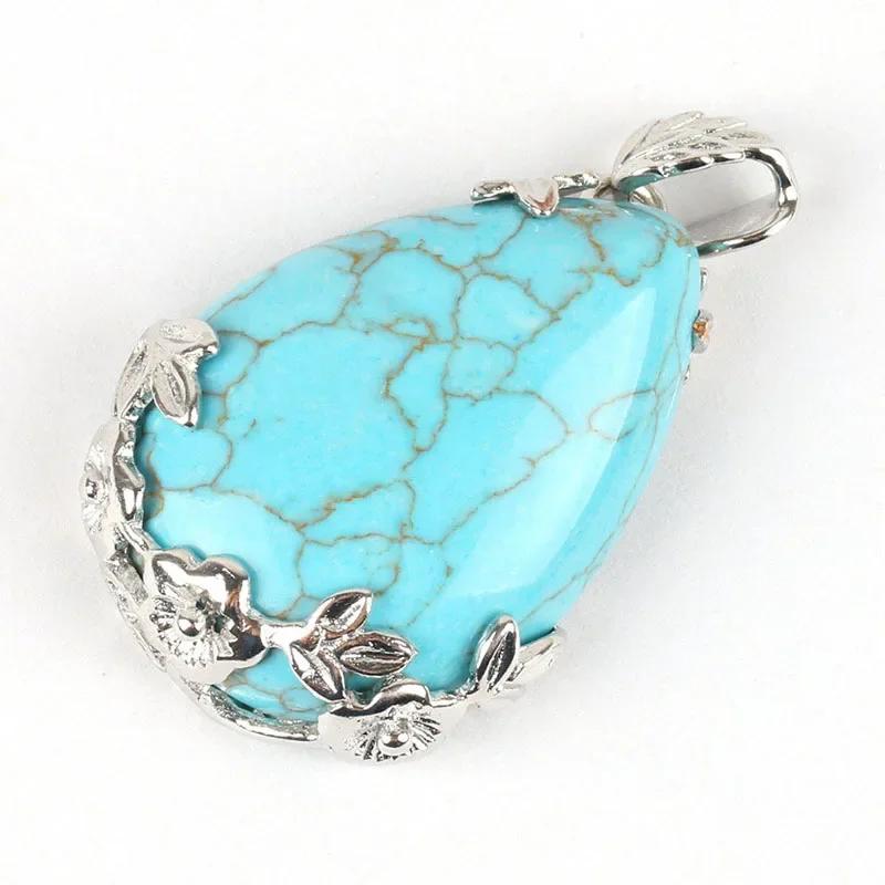1pc New Sweater Chain Teardrop-shaped Natural Stone Rose Necklace Ladies Fresh Pendant Creative Paragraph