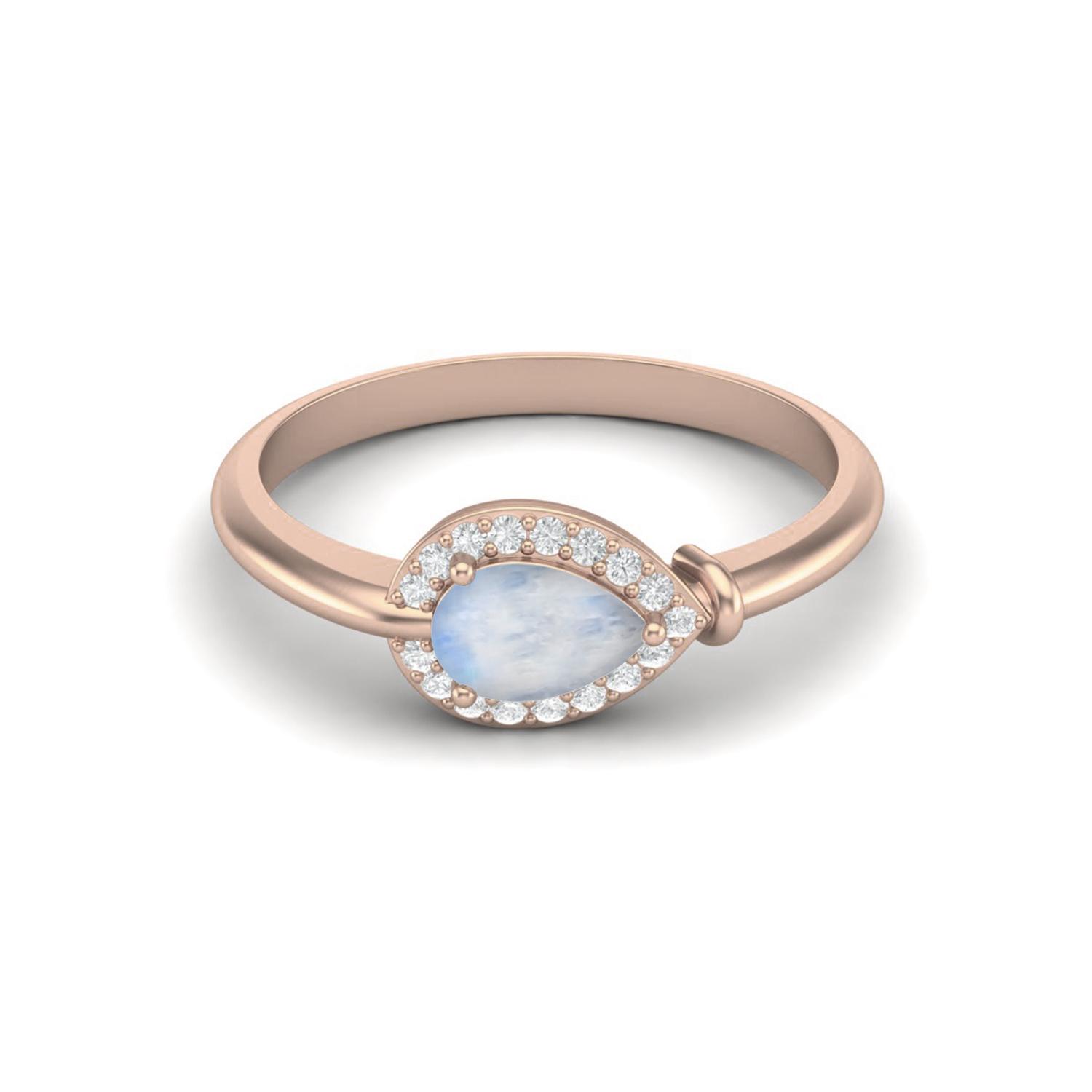 

6X4 mm Pear Moonstone 925 Sterling Silver Rose Vermeil Women Halo Solitaire Engagement Ring 8 ярко-розовый