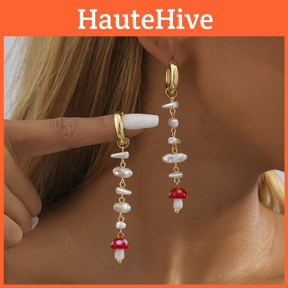 Chic And Stylish Faux Pearl Mushroom Dangle Earrings For Women Geometric Design