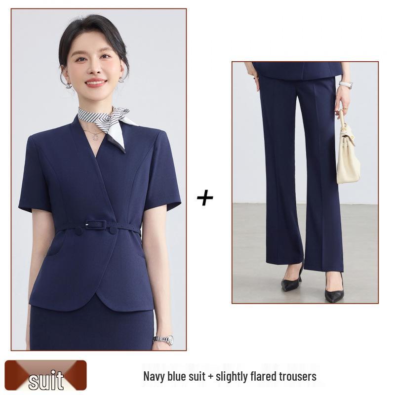 Women's Summer Short-Sleeved Professional Suit - Elegant Workwear for Hotel, Jewelry Store, and Salon Reception