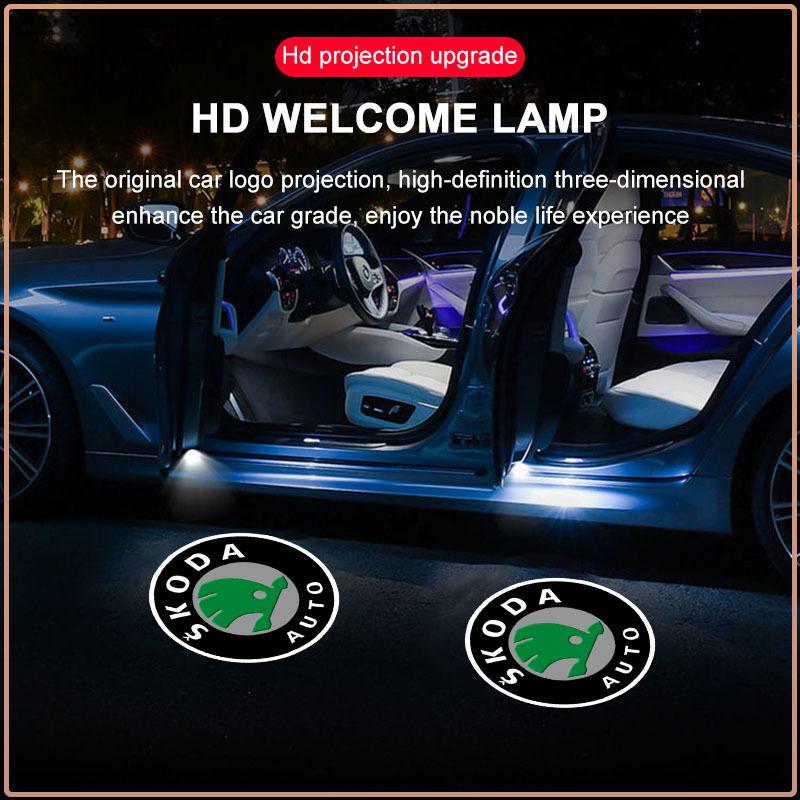 2 Pezzi LED Proiettore Ombra Fantasma per Portiera Auto Lampada di Benvenuto Logo Auto Senza Fili Per Skoda Octavia MK2 MK3 2 3 A7 Fabia Karoq Kodiaq Superb Rapid Kamiq