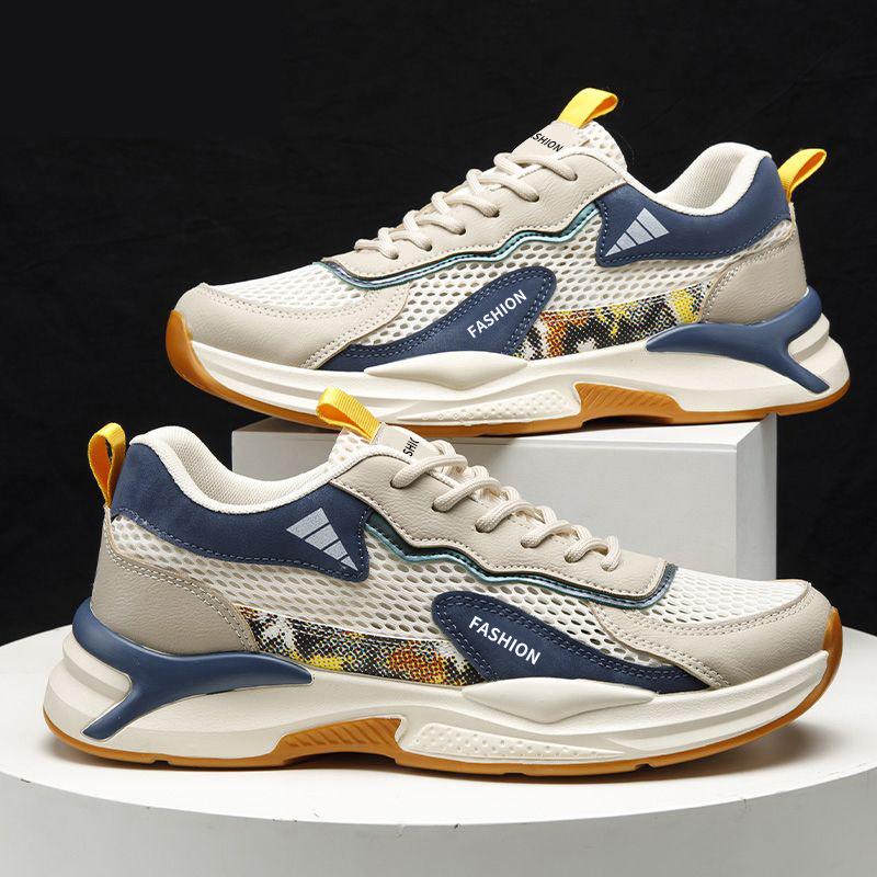Jährliche hochwertige Herren-Freizeit-Sportschuhe mit dicker Sohle, atmungsaktivem Mesh, modischer Schnürung und runder Spitze
