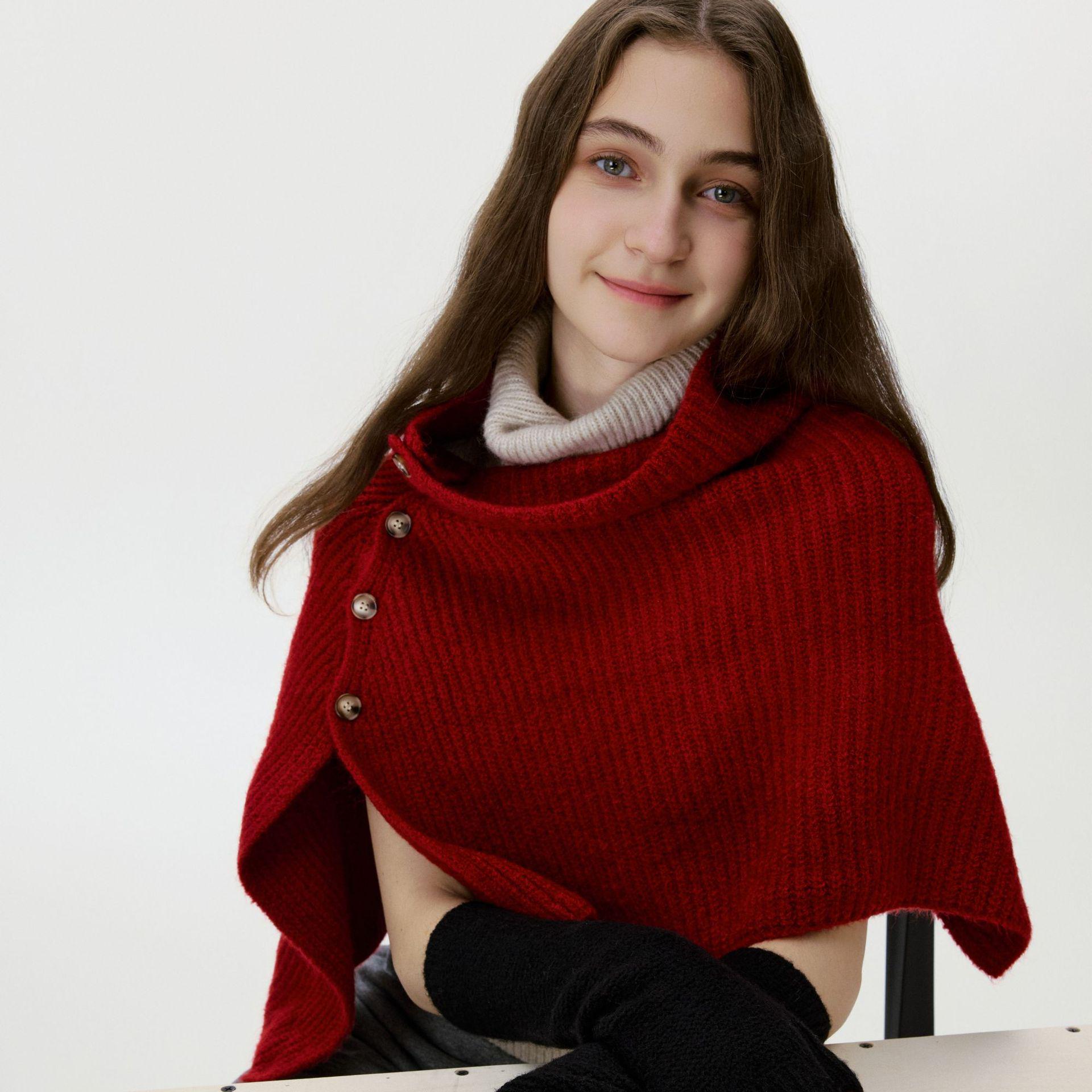 

Unisex Korean Style High Collar Button Shawl - Stylish Warm Knit Scarf for Autumn Winter кленовый/красный