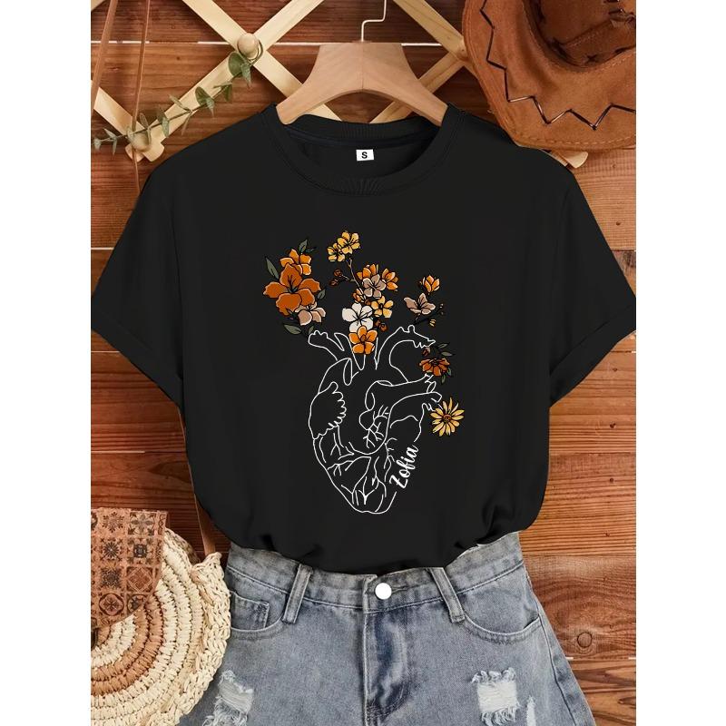 Custom Floral Heart T-shirt for Nurses, Custom Nurse Shirt, Personalized Gift, Customized Cardiologist Shirt, Valentine's Gift,