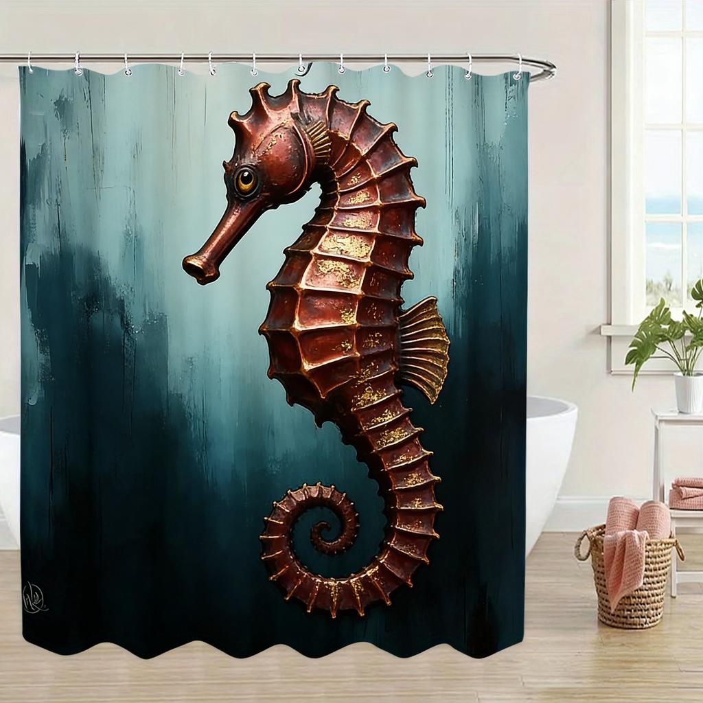 Ornate Gold Patterned Sea Turtle Underwater Waterproof Shower Curtain