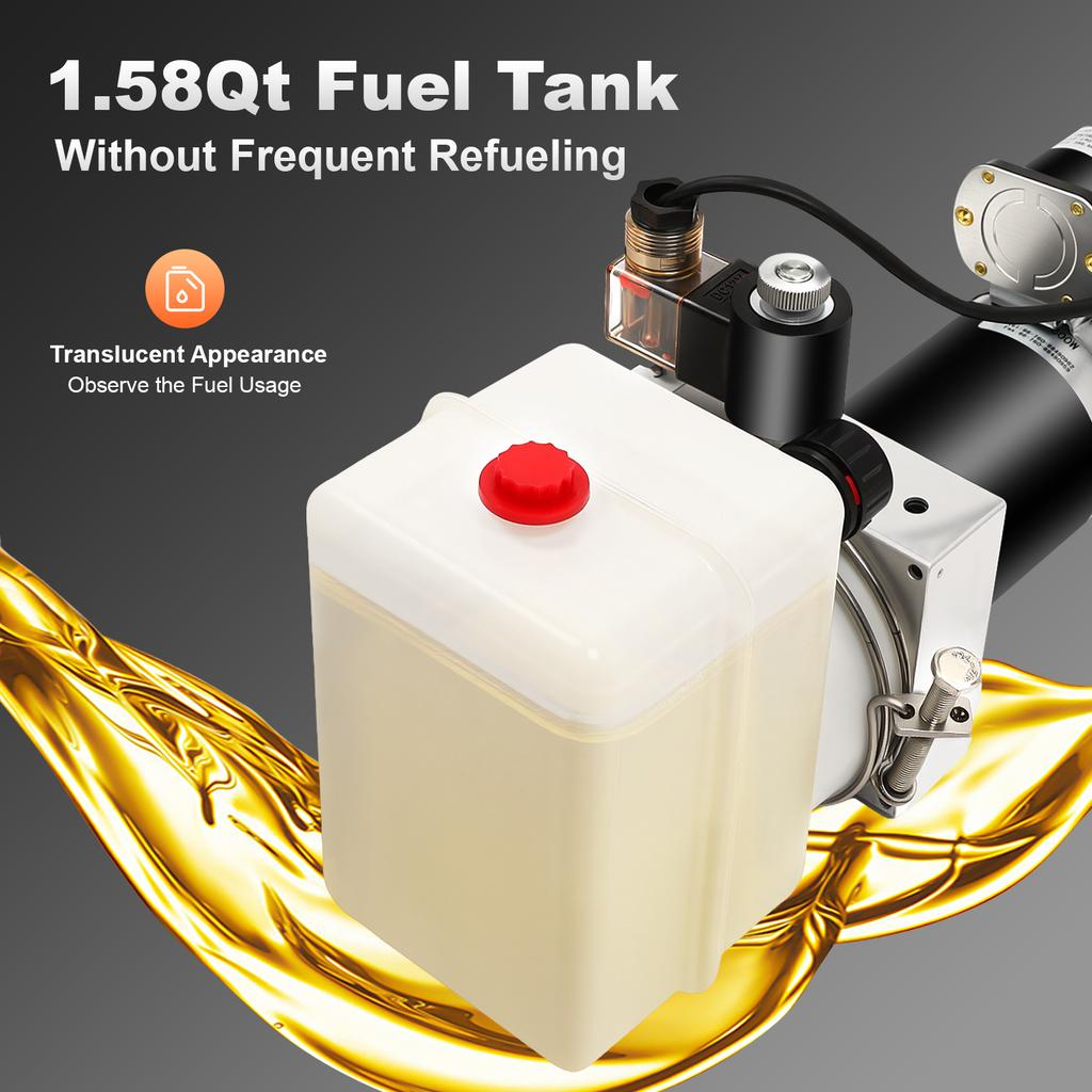 12V DC Electric Hydraulic Pump - 800W 1.5L, 5N.m Torque for Car Lifts & Tipping Trailers (Remote Control)