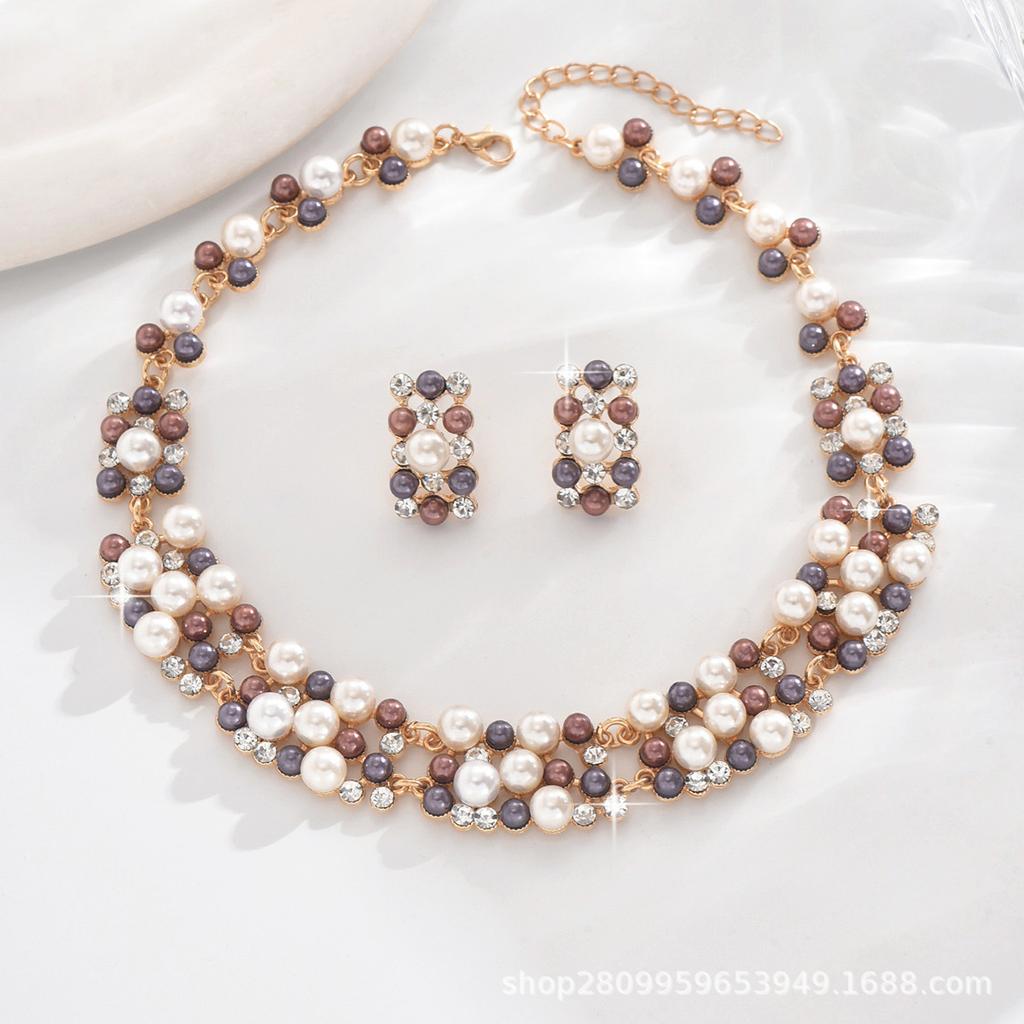 Direct Debit Imitation Pearl Necklace Earrings Set, Bridal Jewelry