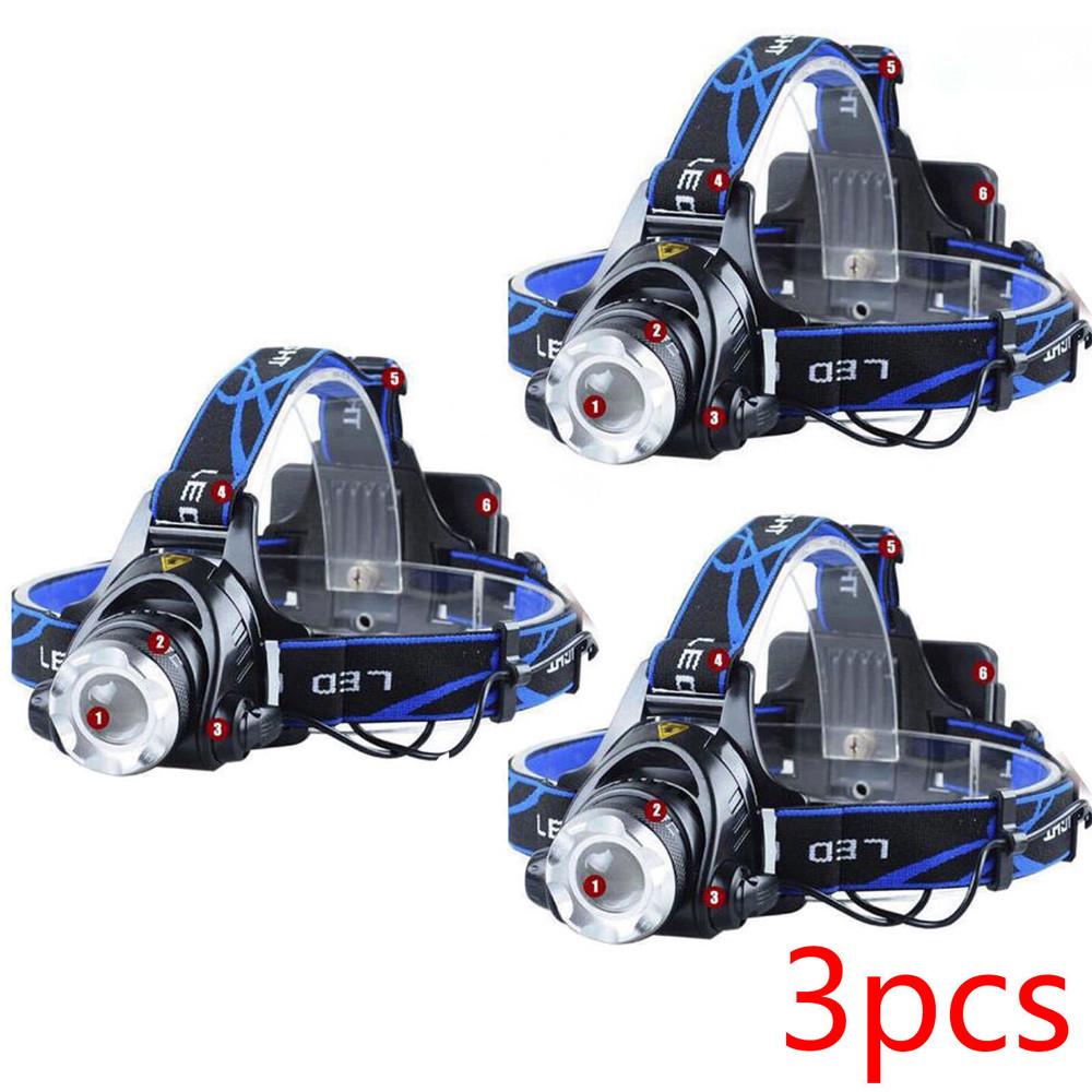 

3X LED Headlamp Rechargeable Headlight XML Head Torch light lamp чёрный