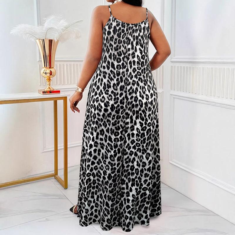 Leopard Print Plus Size Spaghetti Strap Cami Dress for Women