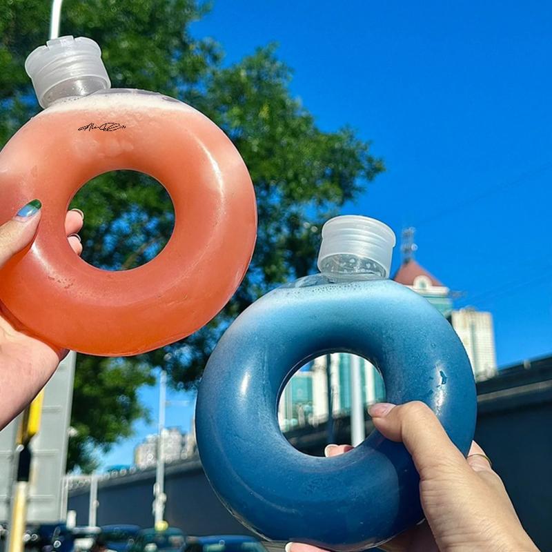 500ML Søt Smultringformet Drikkeflaske for Barn - Lekkasjesikker Fallbestandig Gjennomsiktig Sportsreisekopp for Barn eller Kvinner