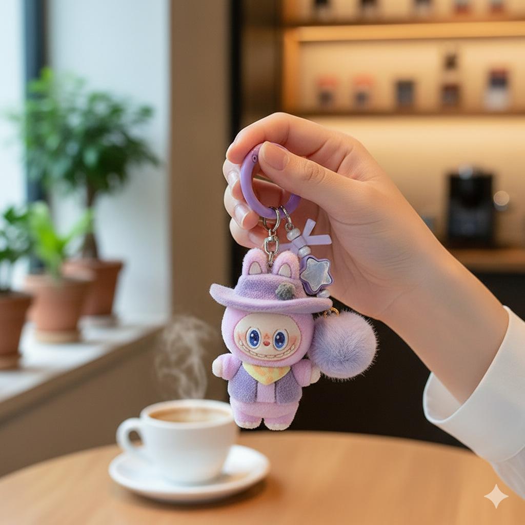 Denim Flocking Cute Soft Rubber Doll Cartoon Student Keychain Hanging Jewelry Blind Bag