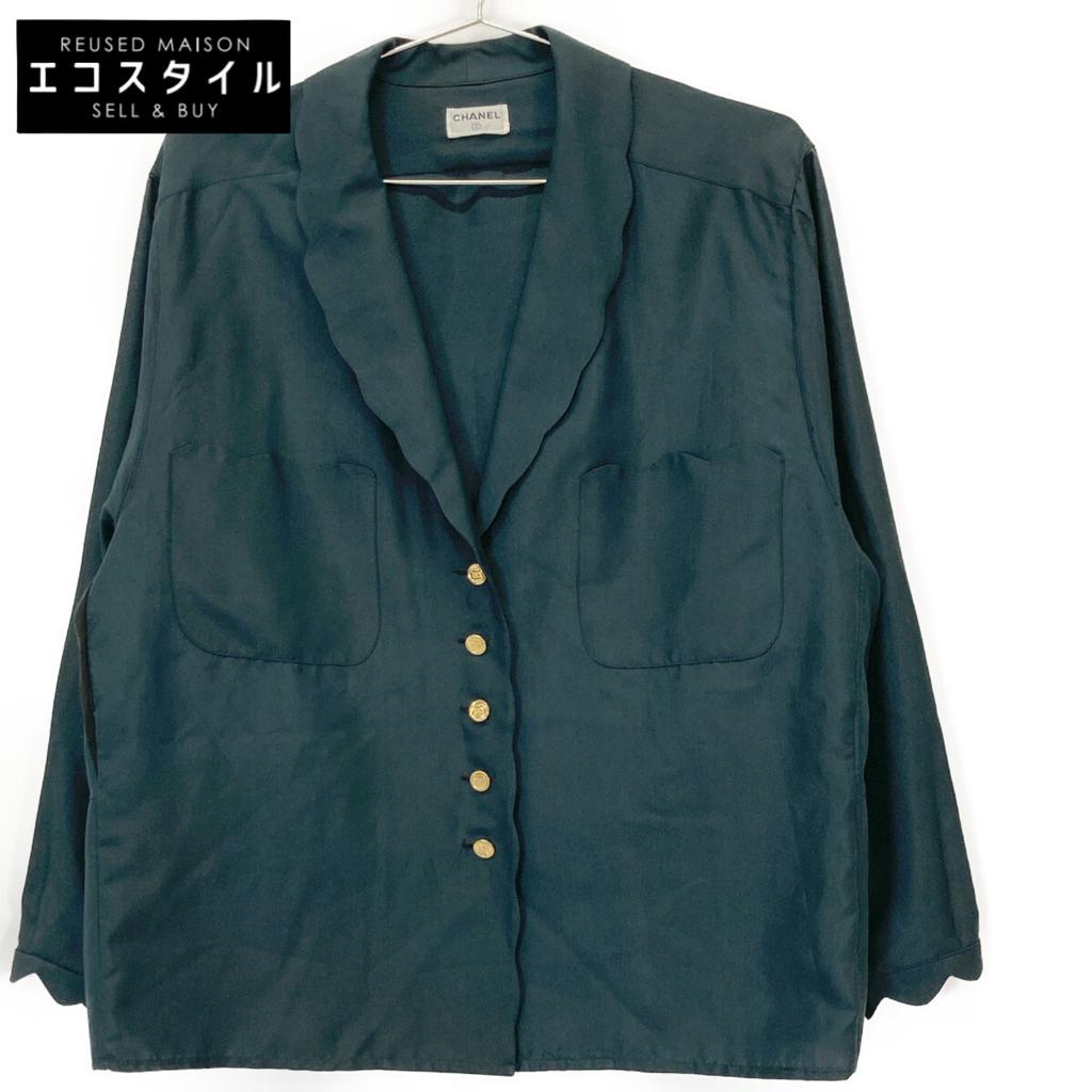 Chanel VINTAGE Matelasse Button Shirt Jacket Jacket greenUsed