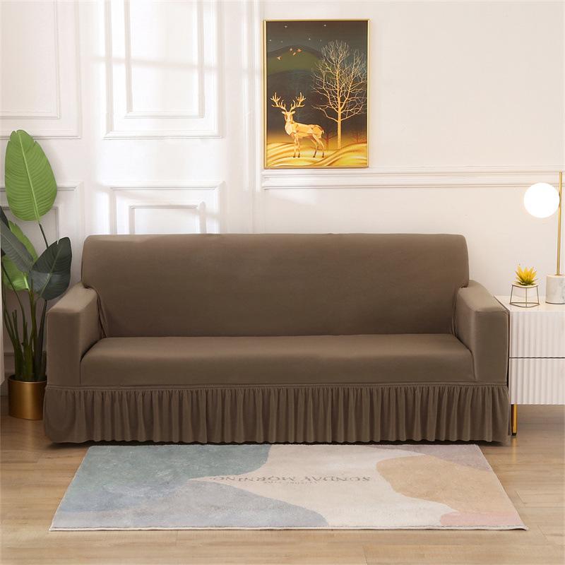 Elastic Hem Solid Color Sofa Cover - Simple Modern Design, All-Season Universal Fit