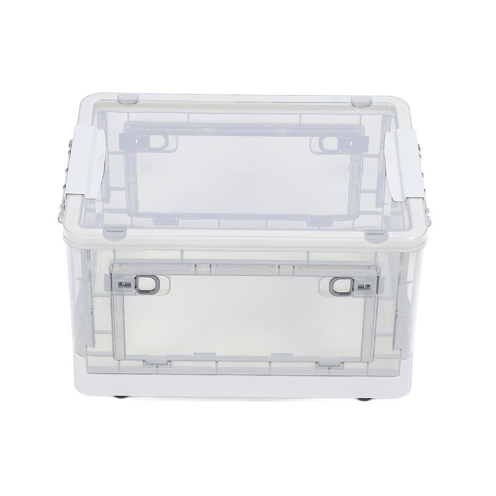 Storage Box Side Doors Clear Large Capacity Container with Wheel for Home Office Transparent White 3 Door 27L