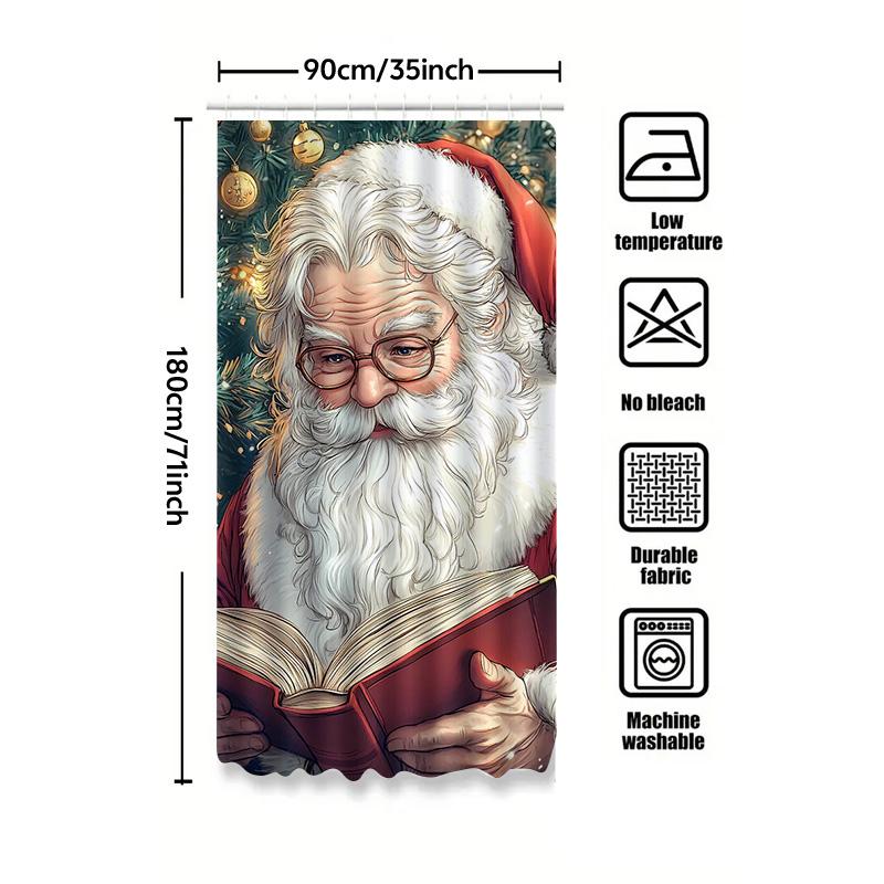 Tuniu Charming Santa Claus Reading Book Bathroom Shower Curtain Christmas Holiday Festive Decor Funny Cozy Home Decor Gift