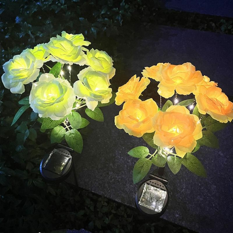 7-Head Solar-Powered LED Rose Lights Flower Garden Decor Outdoor Pathways Landscaping Light Lawn Decorative Atmosphere Lights