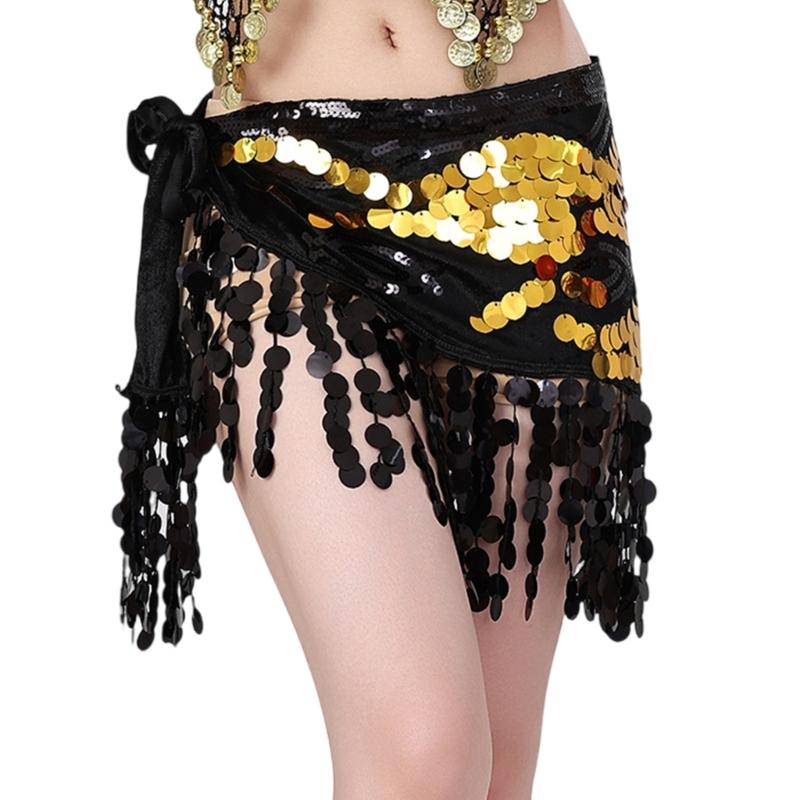 Sequins Wrap Skirt Belly Dance Hip Scarf Wrap Sparkles Mini Skirt Raves Festival Outfit Halloween Costume for Women Girls