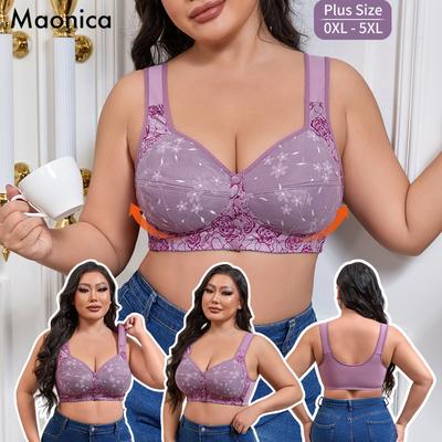 0XL-5XL Frontknäppning Trådlös Väststil Mönstrad Spets Större Storlekar Underkläder