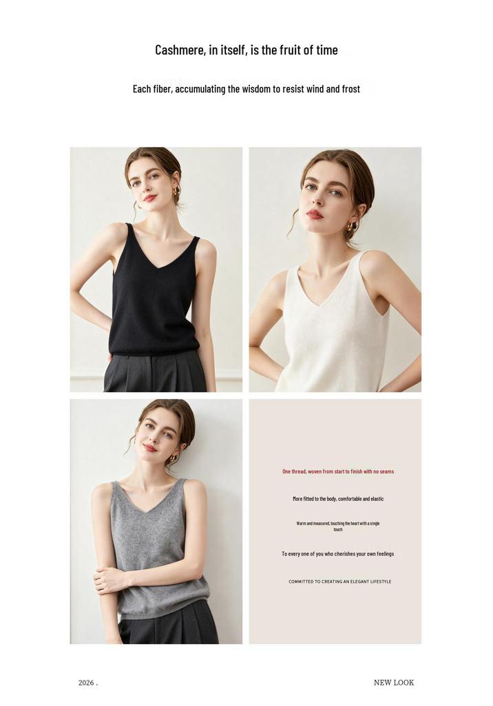 Lekasha Women's Pure Cashmere V-Neck Sleeveless Camisole