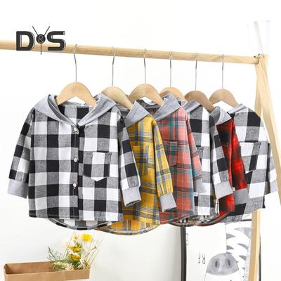 Crianças xadrez camisa com capuz primavera outono peito bolso botão fechamento solto causal meninos meninas crianças crianças mangas compridas jaqueta superior