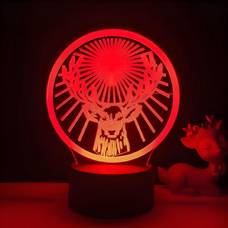 Deer Cross Pattern 3d Led Night Light With Remote Control For Home Office And Celebration Use