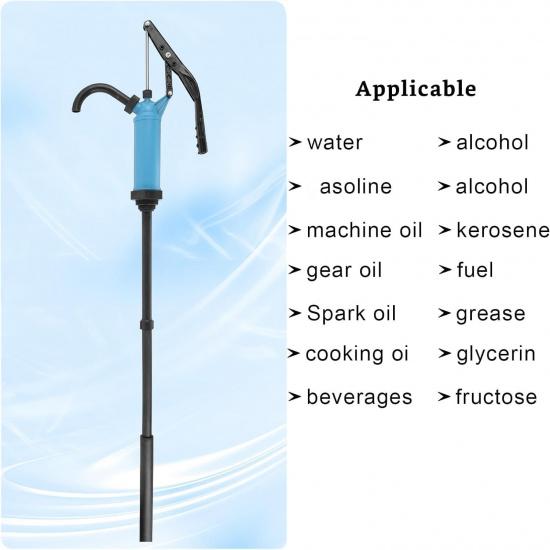 Barrel Pump 55 Gallon Drum Pump, Lever-Action Barrel Pump Plastic Hand Pump Fits 5 to 55 Gallon Drums for Transfer Motor Oil, Diesel, Lubricants,