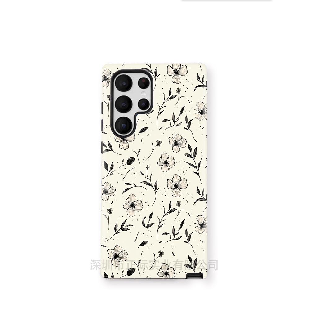 Minimal black and white line draft flower S25Plus film mobile phone case S22ultra anti-drop protective case
