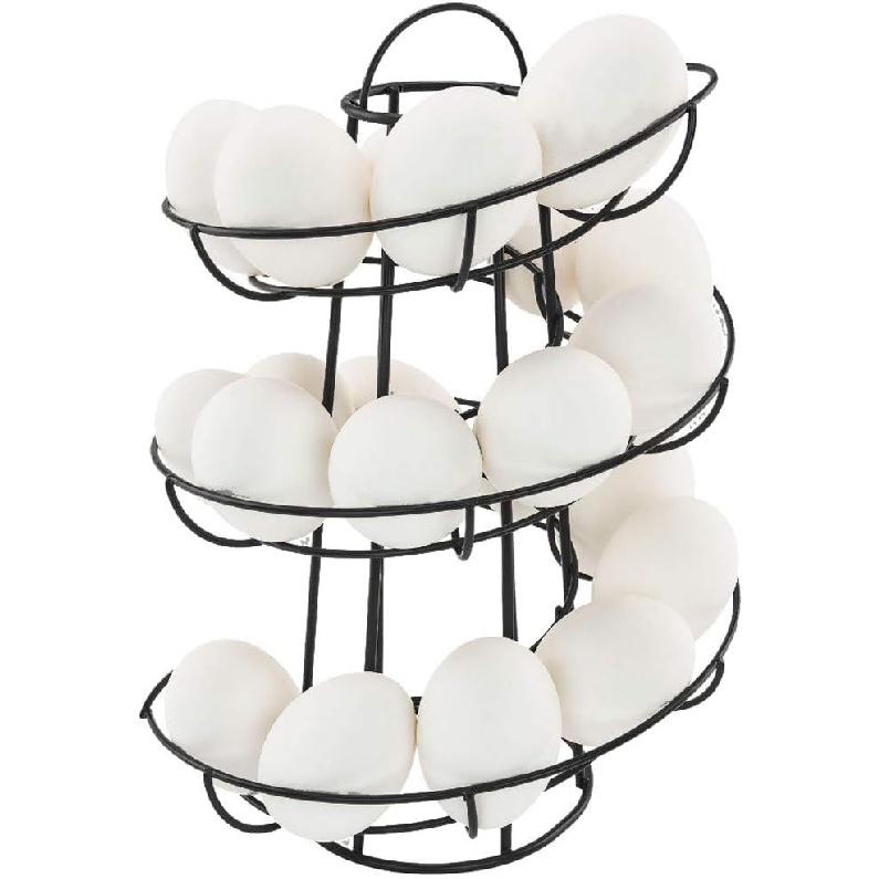 Spiral Design Metal Egg Basket, Egg Storage Holder/Storer Stand Display Rack Basket Egg House Save Space for Kitchen (Black)